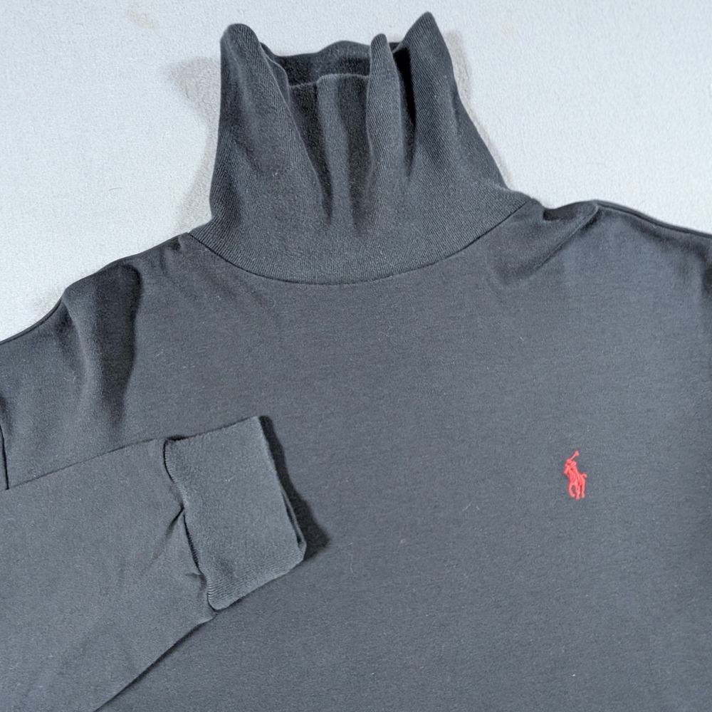 Polo Ralph Lauren Turtleneck Shirt Mens Large Black Red Pony Logo Long Sleeve